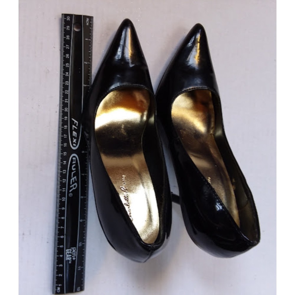Charlotte Russo Black Women's Size 7 Black Patent Faux Leather Pumps 4" Heels - Picture 2 of 5